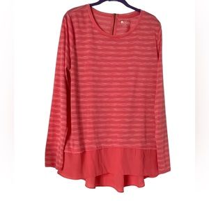 Stylus Coral Striped Twofer Top  Chiffon Hem Sz XL